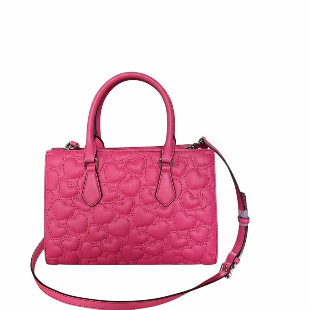 Michael Kors Sheila Medium Heart Embroidered Satchel Bag & Phone Wallet Hibiscus - Picture 4 of 15